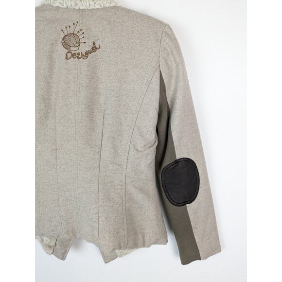 Desigual Jacket Wool Chunky Knit Faux Fur Art to Wear Boho Fall Winter Size 8 - Picture 8 of 16